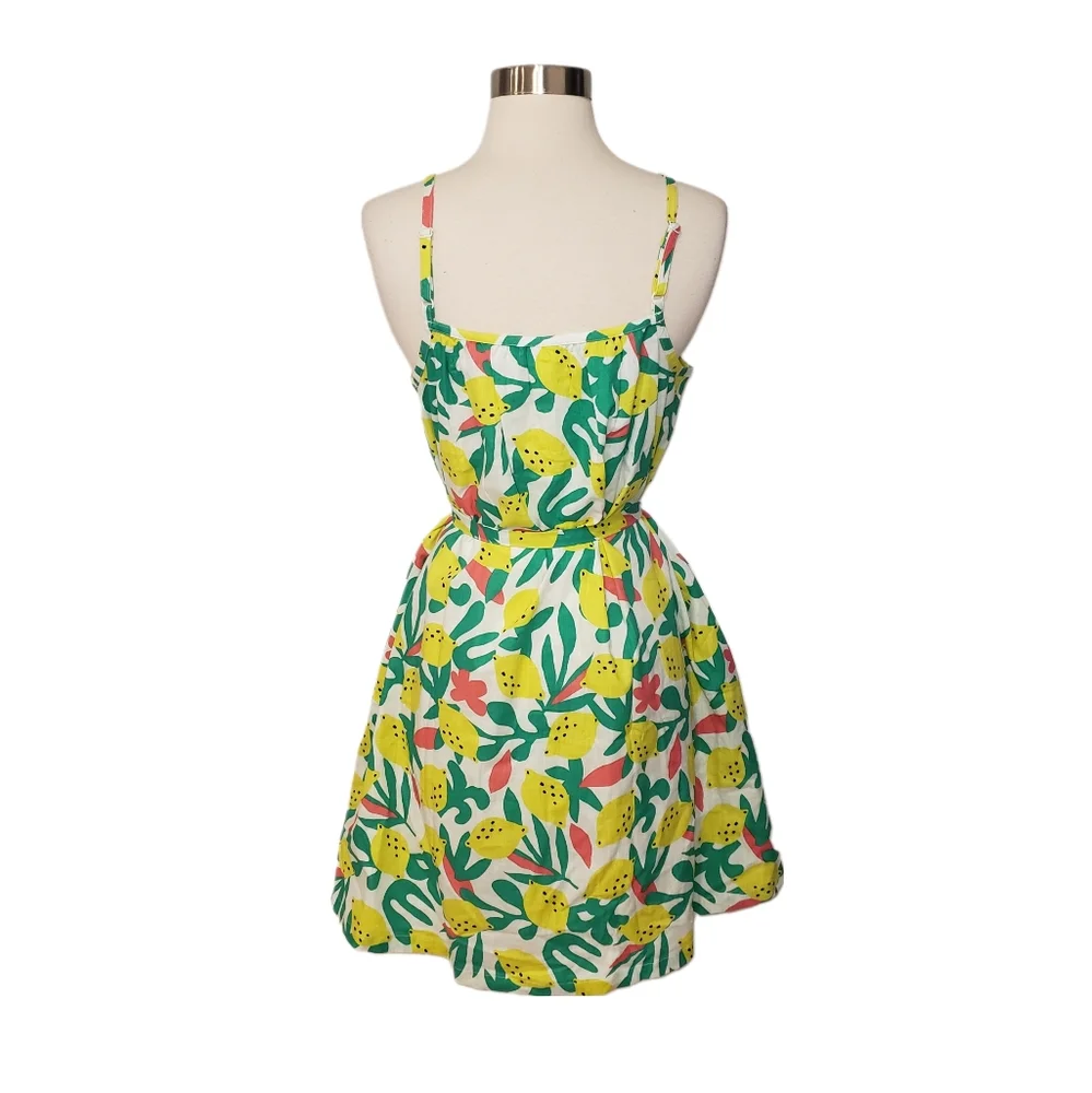 Hanna Andersson Women's Small Lemon Print Button Down Cotton Dress